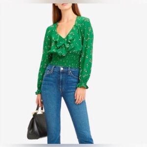 Intermix Emerald silk blouse with ruffled collar - Size S